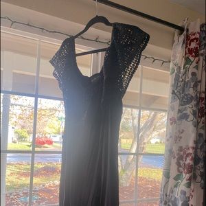 Black lace off shoulder sheath dress